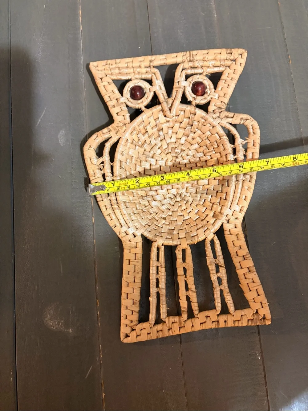 Handwoven Natural Wicker Owl Wall Accent